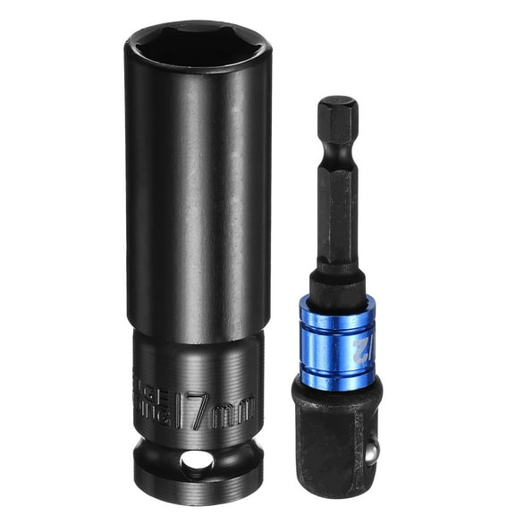 Uxcell Deep 6-Point Impact Socket 1/2" Drive 17mm Metric Socket with Adapter