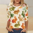 thumbnail image 1 of Xuyuer Women's Easter Printed 3/4 Sleeve T-Shirt, Cute Casual Summer Top Trendy Blouse Outfit for Holiday, 1 of 9