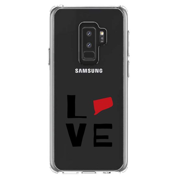 DistinctInk Clear Shockproof Hybrid Case for Samsung Galaxy S9  PLUS (6.2" Screen) - TPU Bumper Acrylic Back Tempered Glass Screen Protector - Connecticut - Love Red & Black