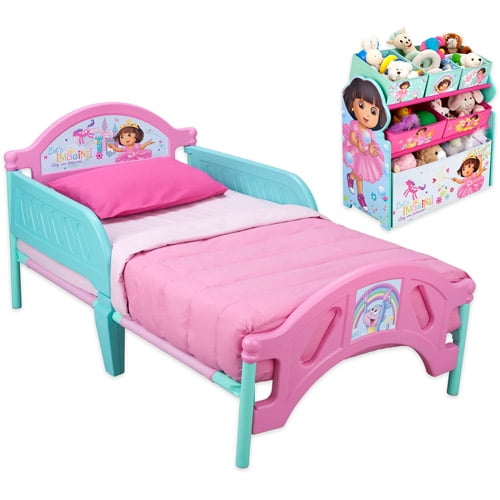 Dora Toddler Bed and Multi Bin Organizer Bundle