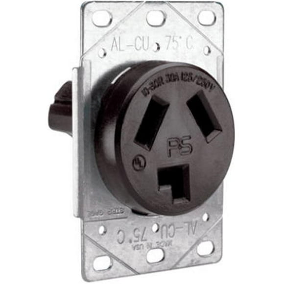 3860CC6 3 Pole Flush Mount Dryer Outlet - Black