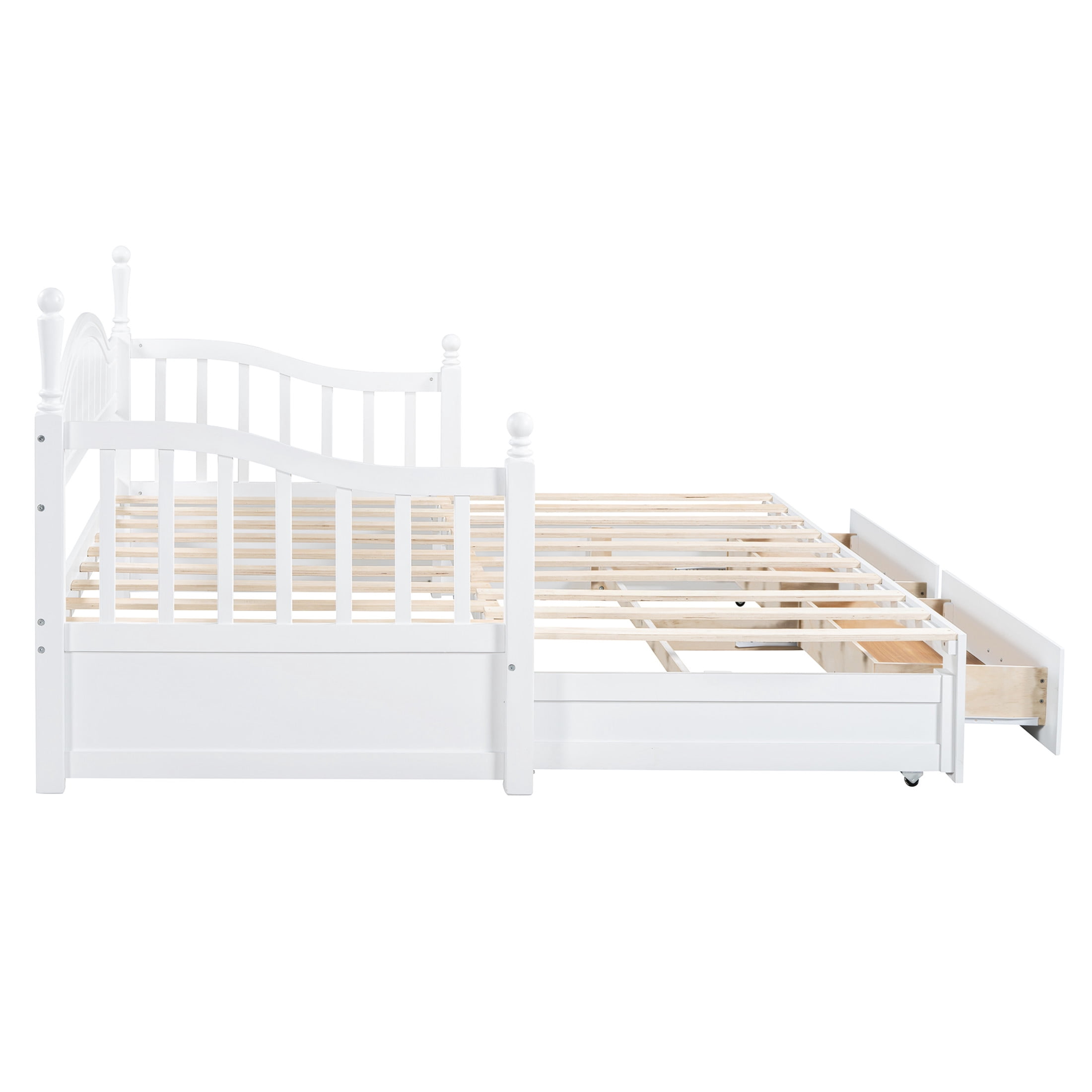Noble House Wooden Twin Size Daybed with Twin Size Trundle, Extendable Daybed with Two Storage Drawers,White