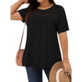 thumbnail image 3 of WellSize Lace Plus Size Women Blouses Casual Tunic Boho Tops Crew Neck Short Sleeve Shirts Trendy Summer Blouses, 3 of 8