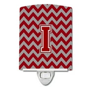 Caroline's Treasures CJ1049-ICNL Letter I Chevron Maroon and White Ceramic Night Light, 6x4x3", multicolor