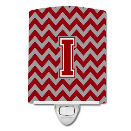 Caroline's Treasures CJ1049-ICNL Letter I Chevron Maroon and White Ceramic Night Light, 6x4x3", multicolor