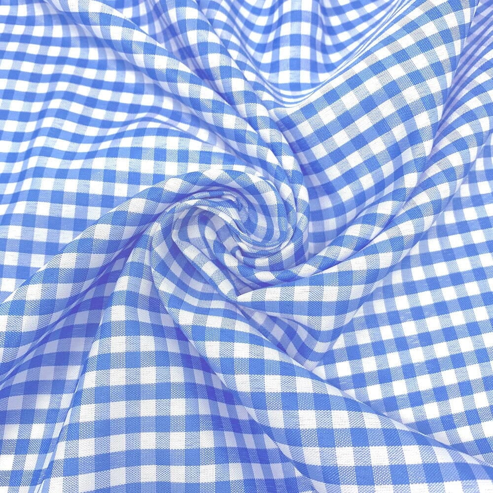 4 mm Gingham Checkered Lightweight Plaid Polyester Cotton Poplin Fabric by The Yard - for Sewing Apparel Accessories & Décor - Light Blue (1 Yard)