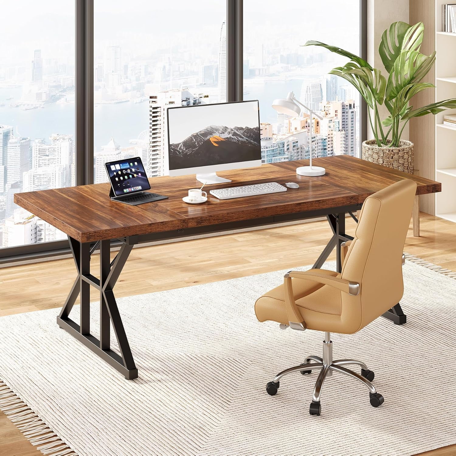 Tribesigns 70.9-Inch Executive Office Desk, Large Computer Work Desk for Home Office (Brown & Black)
