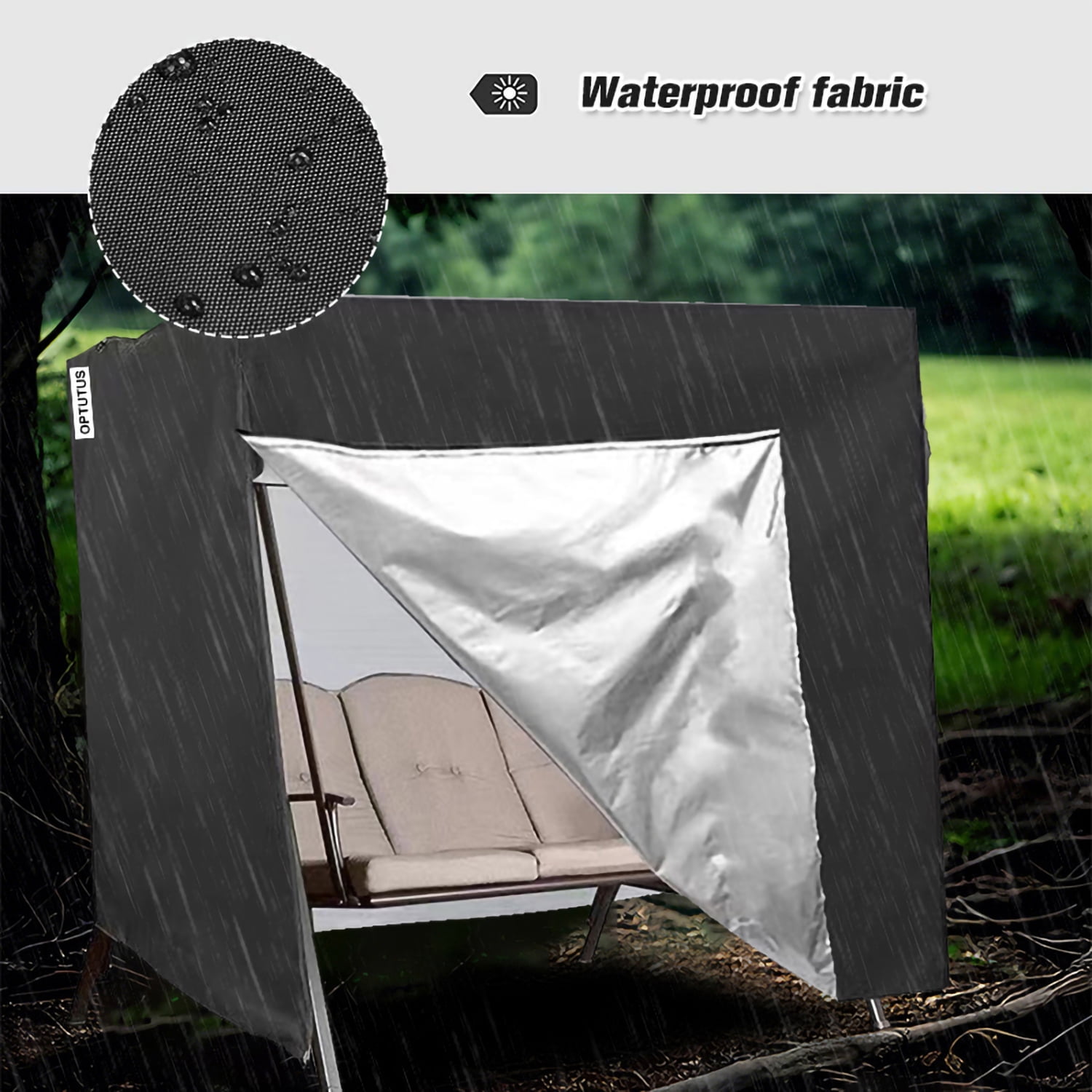 OPTUTUS Outdoor Swing Cover 3 Seater Hammock Cover, Waterproof Patio Bench Swing Cover for 87 inch Garden Glider Swing Canopy Black