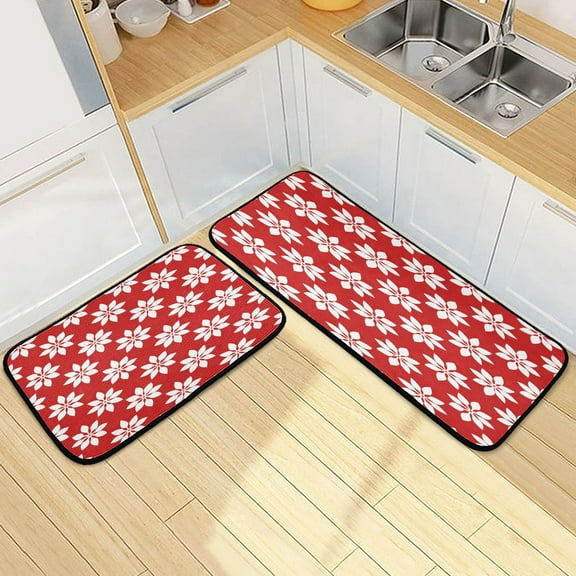 Ryvnso Red Flower Kitchen Rugs Set Non Slip Runner Mats for Dining Room