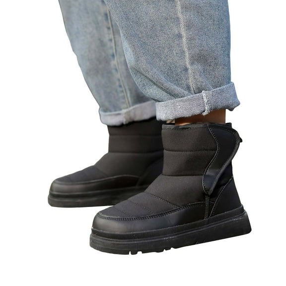 Kids Snow Boots Boys Girls Waterproof Thicken Warm Furry Lined Mid Calf Platform Winter Booties