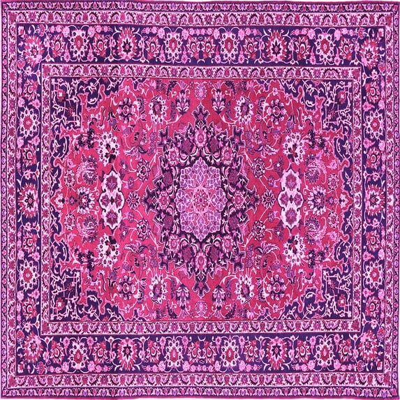Ahgly Company Indoor Square Medallion Pink Traditional Area Rugs, 5' Square
