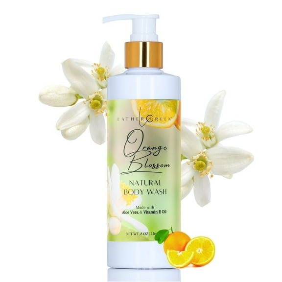 Orange Blossom Natural Body Wash, Hydrating Shower Gel for All Skin Types with Aloe Vera, 8 oz by LatherGreen