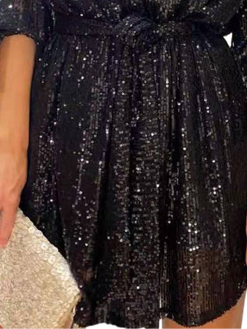 Gvmfive Women's Glitter Sequin Skater Dress Long Sleeve Lace Up Party Dress  - Walmart.com