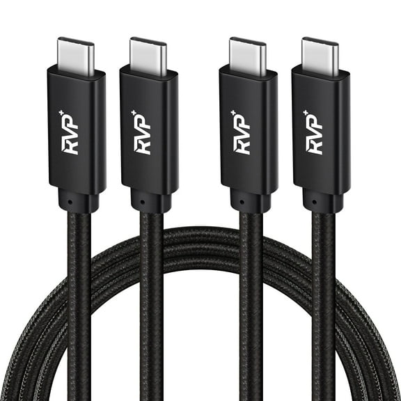 RVP USB C to USB C Cable (2Pack, 100W), Nylon Braided 3.2 Gen 2 USB-C Cable, 20Gbps Fast Charging Cable - Black