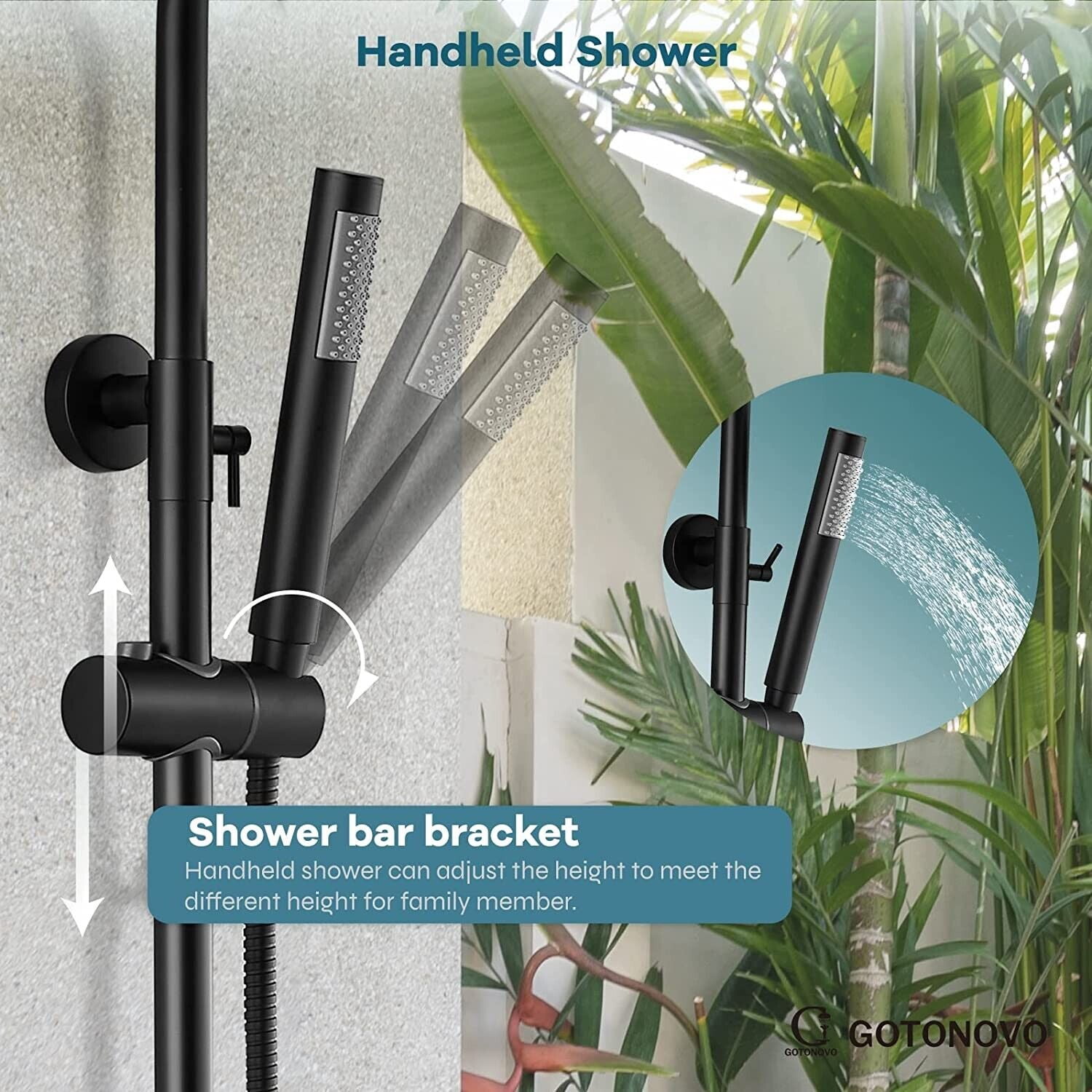 Black Shower Faucet Set Wall Shower System Fixture Stainless Steel Mixer Tap