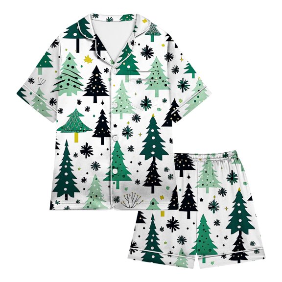 Xdzjlr Girls Christmas Pajama Little Baby Boys Set Xmas Satin Silk Short Sleeves 2 Piece Button Down Classic Shorts Homewear Kids Pajamas Pjs Cute