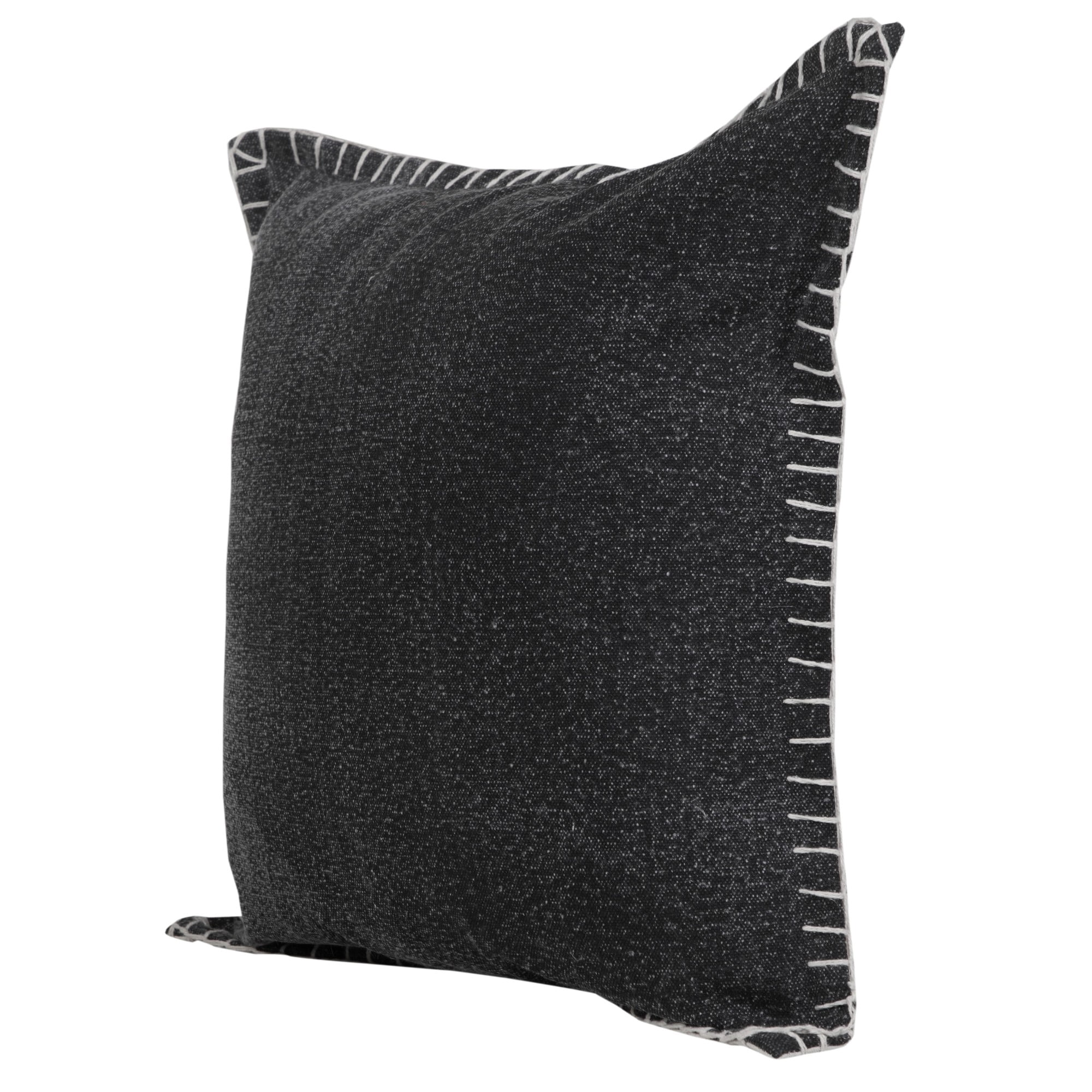 Laddha Home Designs Handwoven Solid Flanged Border Cotton Throw Pillow Cover - 20" - Black