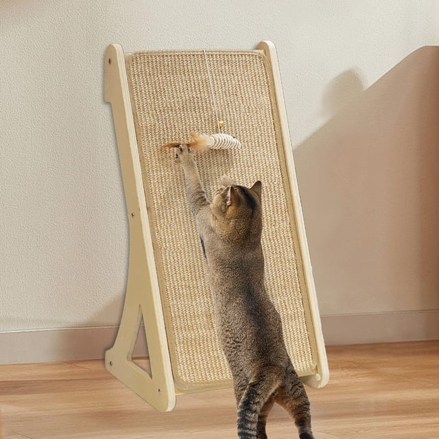 Rascador para gatos Aberatail en forma de L con ratón, juguete de sisal, 68 cm