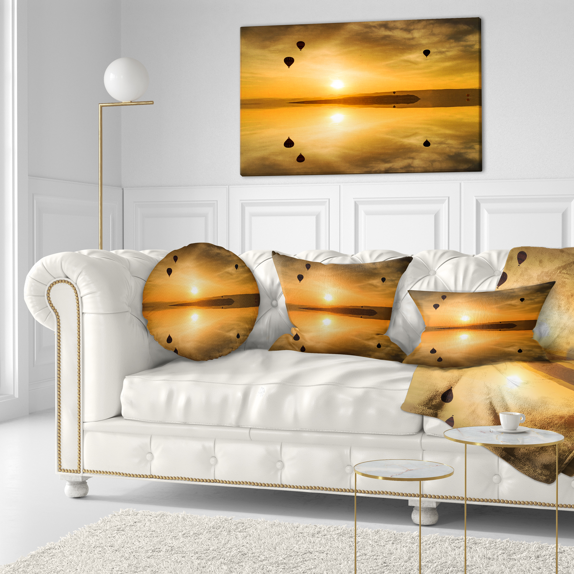 Designart Flying Balloons and Reflection - Seashore Throw Pillow - 12x20