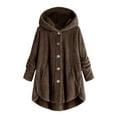 thumbnail image 5 of Abcnature Women Plus Size Button Plush Tops Hooded Loose Cardigan Wool Coat Winter Jacket Coffee XL, 5 of 6