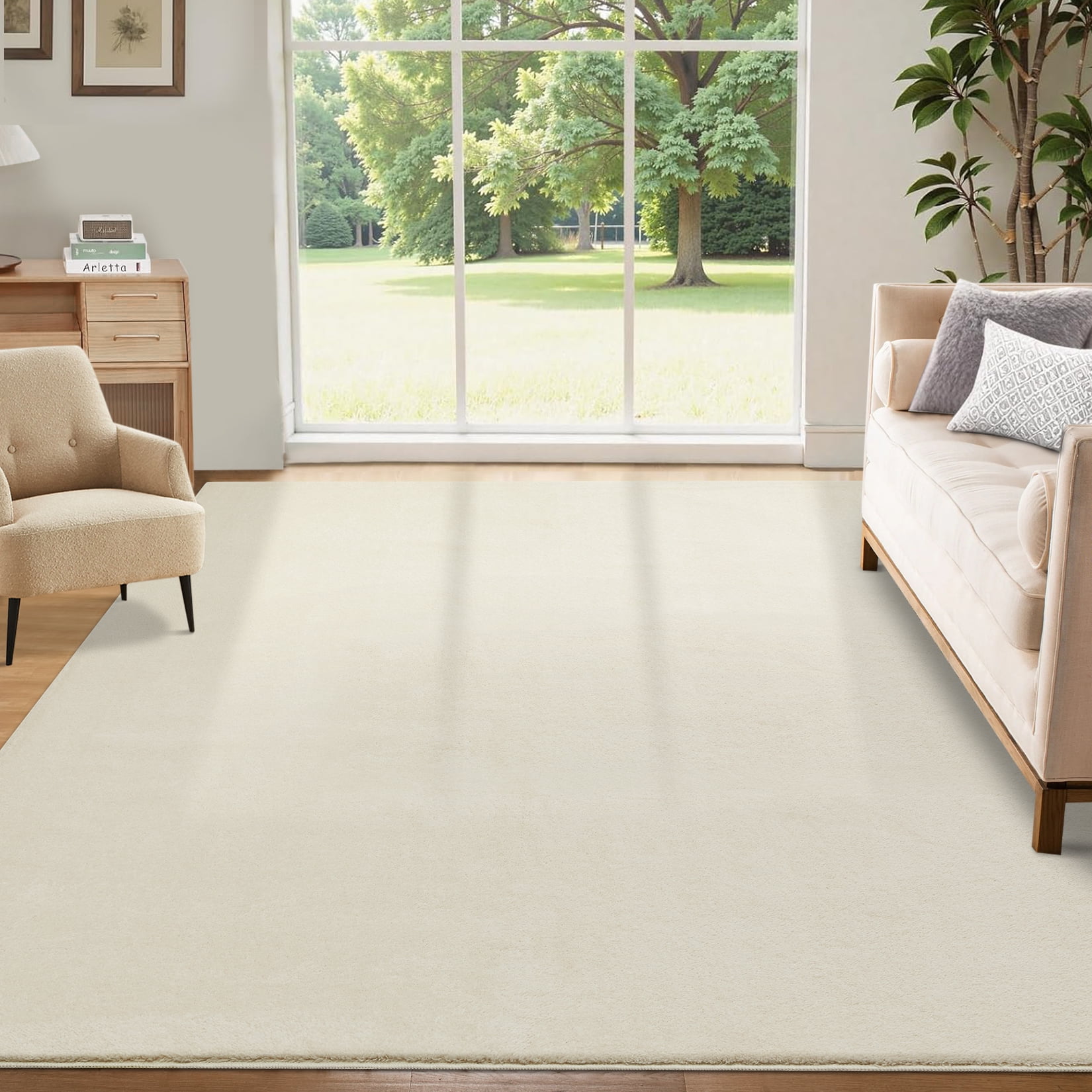 Garvee Ultra Soft Area Rug, 9'x12' Fluffy Area Rug Non Slip Rug for Living Room Bedroom Home Decor Carpet, Off-White