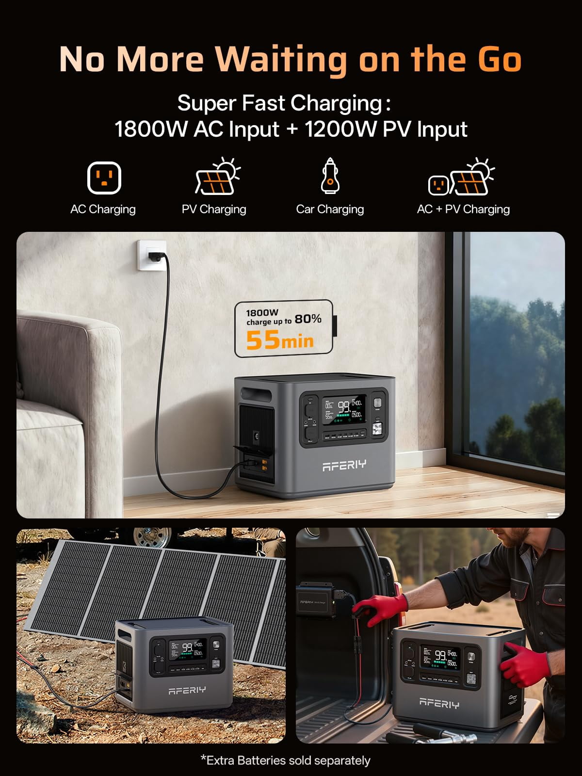 AFERIY P280 2800W Portable Power Station with 200W Solar Panel, 2048Wh LiFePO4 Battery, Expandable to 10kWh, 1800W AC Charging in 38 mins, UPS Solar Generator for Home, Power Outages, Camping, RVs