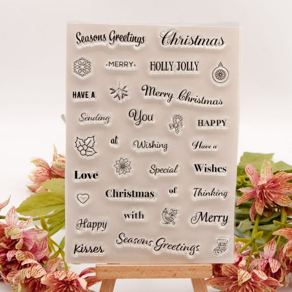 Ouginx Clear Stamps, Christmas Letters Rubber Stamp for Scrapbooking and Card Making Supplies