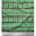 thumbnail image 1 of Soimoi Green Georgette Viscose Fabric Aztec Geometric Printed Fabric 1 Yard 42 Inch Wide, 1 of 3