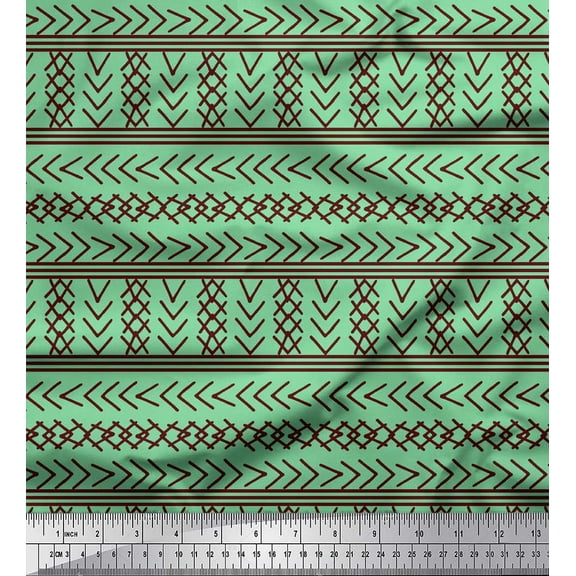 Soimoi Green Cotton Duck Fabric Aztec Geometric Printed Fabric 1 Yard 42 Inch Wide