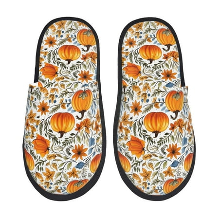 Balery Autumn Pumpkin Blossoms Slient Indoor Furry Fleece Comfort House Shoes Soft Non-Slip Home Shoes Cotton slippers House Slippers-- Medium