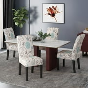 Noble House Asher Indoor Fabric Dining Chairs, Set of 4, Beige,Blue,Espresso