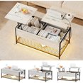 thumbnail image 1 of Mesa de Centro para Sala con Estante de Almacenamiento, Enchufe, Mesa Centro Elevable Compartimentos Ocultos y Parte Superior, Oficina, Blanco Rústico y Negro, 1 of 4