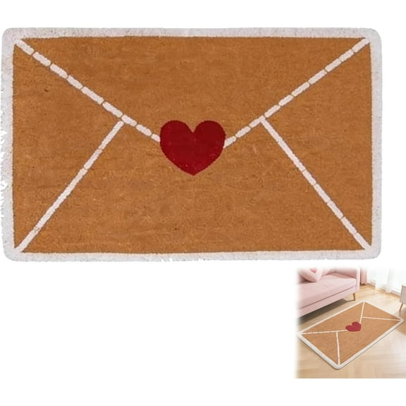 Valentine Rug Outdoor, Envelope Heart Door Mat, Red Love Heart Welcome Floor Mats, Non-Slip Hearts Envelope Artificial Door Mat for Indoor/Outdoor (20 * 32 in/50 * 80 cm)