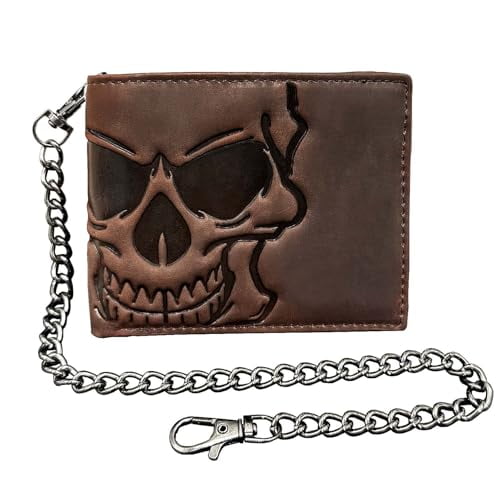RFID Blocking Leather Wallet for Men or Boys Card Holder Biker Chain Wallet Genuine Leather Card Holder Wallet with Chain Gift