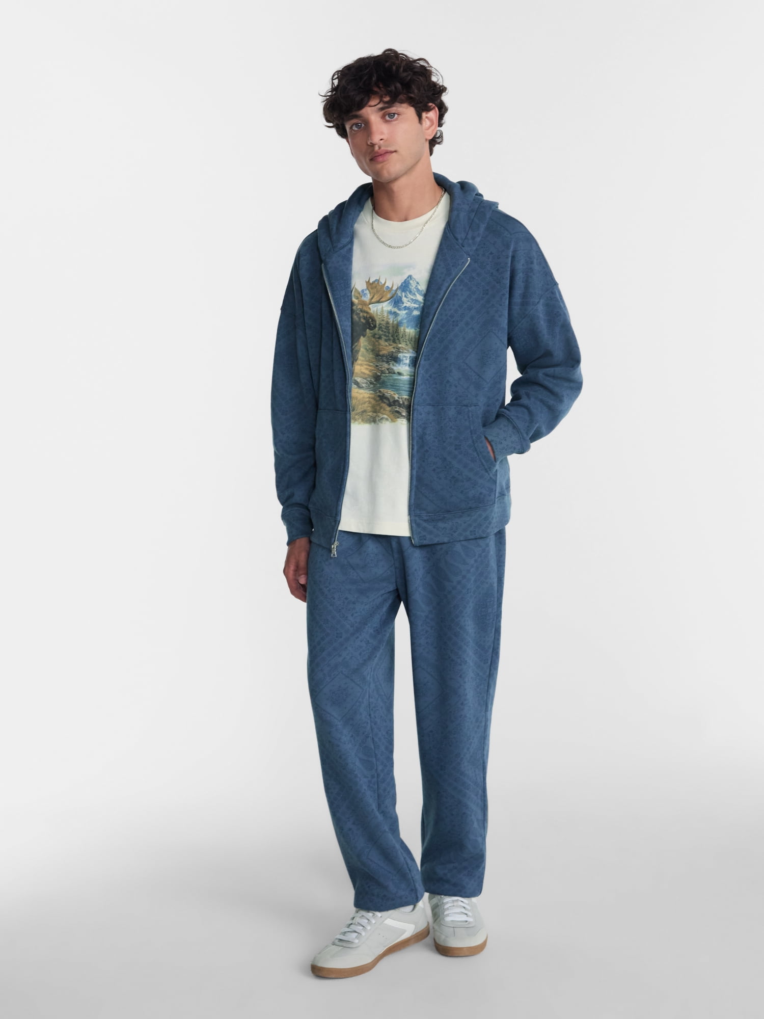 No Boundaries Boxy Oversized Fit Fleece Zip Hoodie Sweatshirt with Long Sleeves, Men's XS-4XLT