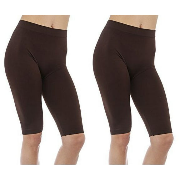 2 Pack Women's Seamless Stretch Yoga Exercise Shorts Brown 19"