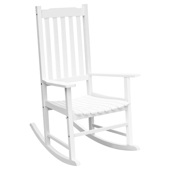 Outdoor Rocking Chair Oversized Wooden Patio Chairs with Widened Armrest High Back Porch Rocker for Lawn, Garden, Backyard, (White)
