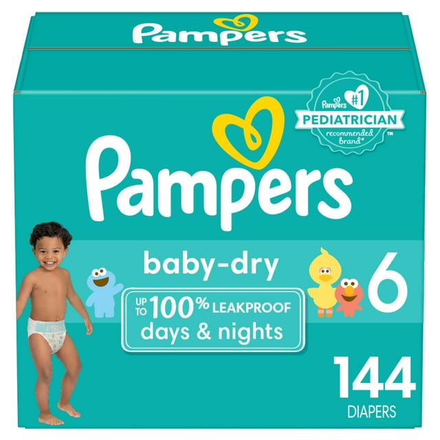 Pañales Pampers Baby Dry, tamaño 6, suministro para un mes (144 unidades)