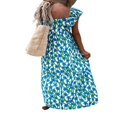 thumbnail image 4 of Robe Sans Manches Imprimée Y2k Florale Col en V Moulante Robe Courte Dos Nu Bretelles Boho Longue Robe Bleue L, 4 of 7