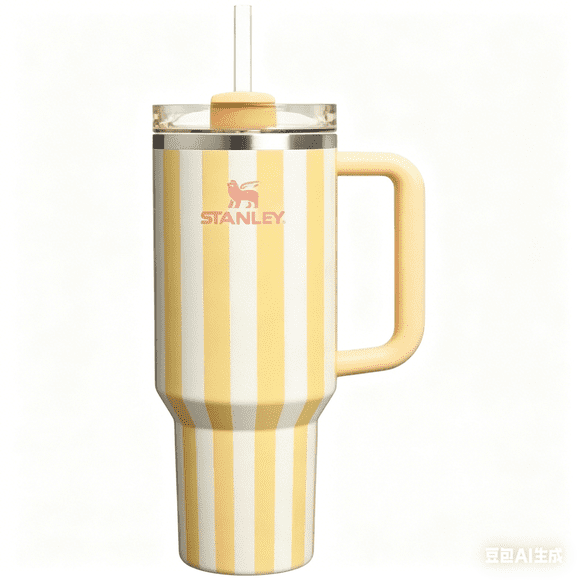 Stanley The Quencher H2.0 FlowState Tumbler 40oz, Yellow and White Striped Mustard Candy Stripe Edition, Insulated Stainless Steel Travel Mug with Handle & Straw, 24H Cold/11H Hot, BPA-Free