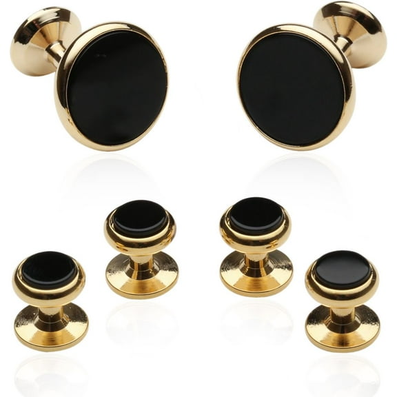 Onyx Goldtone Cufflinks and Studs by Cuff-Daddy