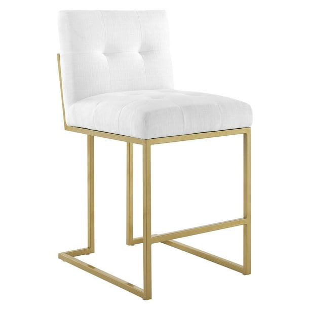 White Fabric Counter Stool, Luxe Glam Tufted Kitchen Counter Stool