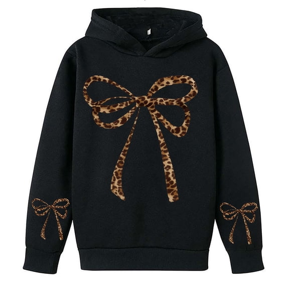 DHFJKG Girls Hoodies Kids Lightweight Oversized Sweatshirt Teens Bow Leopard Printed Long Sleeve Pullover 3-14 Years Stylish Tops