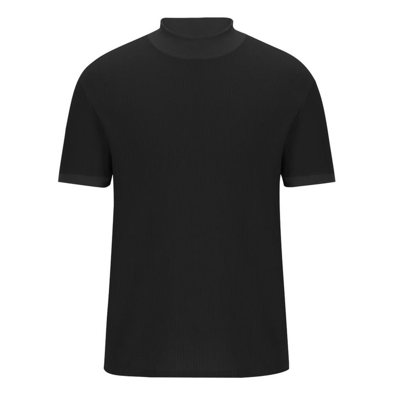 WREESH Men's Casual High Neck Solid Color Short Sleeve T WREESH Men's Casual High Neck Solid Color Short Sleeve T