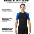 thumbnail image 2 of Exxact Sports Kids BJJ Rash Guard Short Sleeve, Ranked No Gi Jiu Jitsu Compression Shirt for Boys & Girls for MMA, Wrestling - (Black/Royal Blue, YXS), 2 of 7