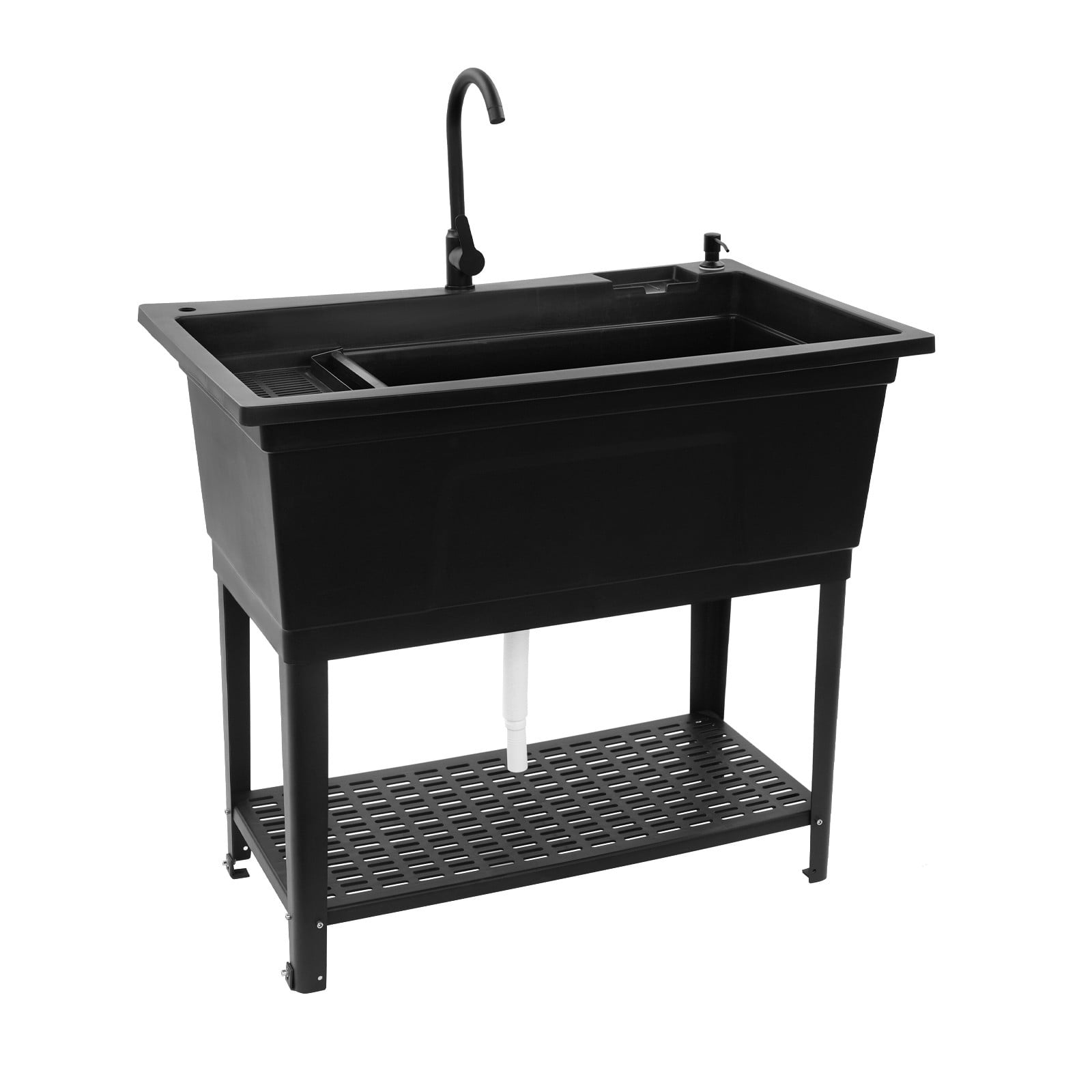 Freestanding Utility Sink for Homes Business, Heavy Duty Plastic Laundry Tub and Kitchen Sink with Faucet Soap Dispenser Black