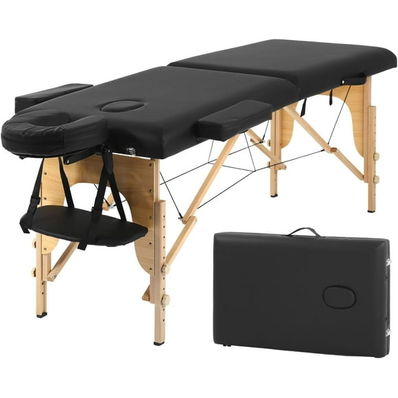 Massage Table Massage Bed Spa Bed 73” Long 2 Folding Portable Massage Table W/Carry Case Height Adjustable Salon Bed Face Cradle Bed (Black)