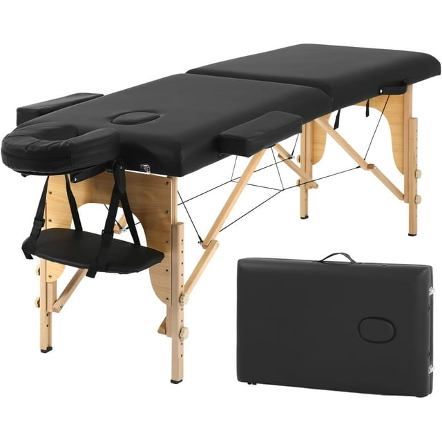 BestMassage Table de Massage Lit de Massage 73” de Long 2 Pliage Portable Étui de Transport Hauteur Réglable Visage, Noir