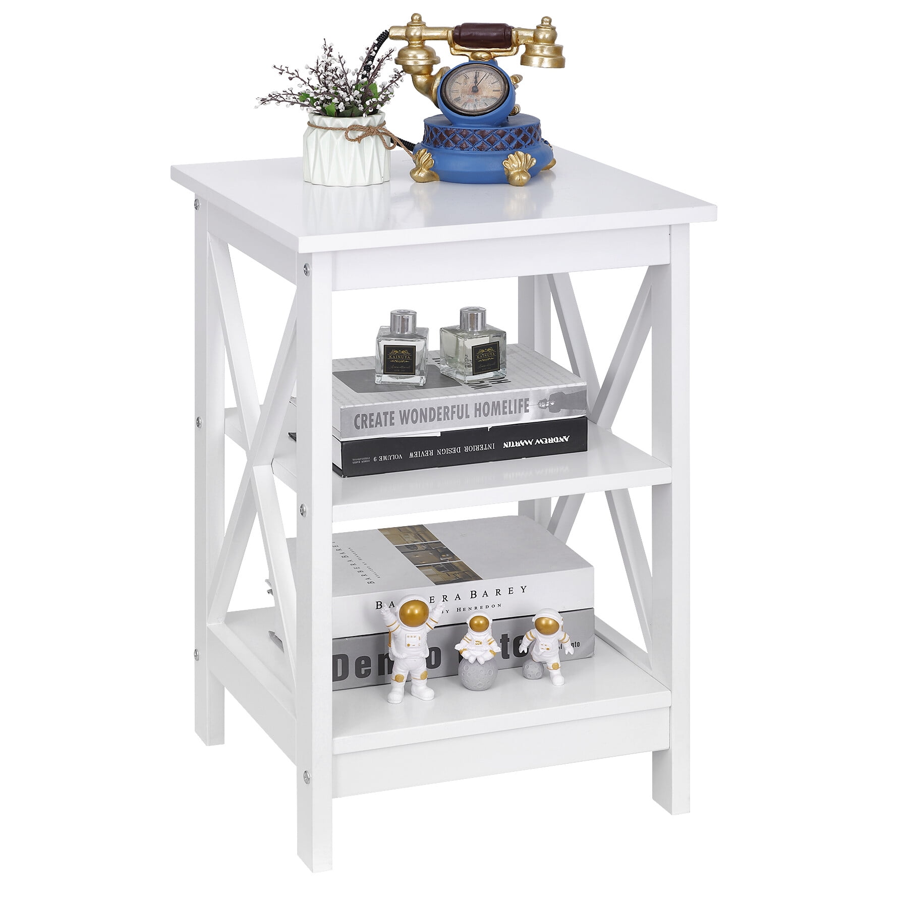 ZENSTYLE MDF 3 Tier X-Design End Table Rack, White