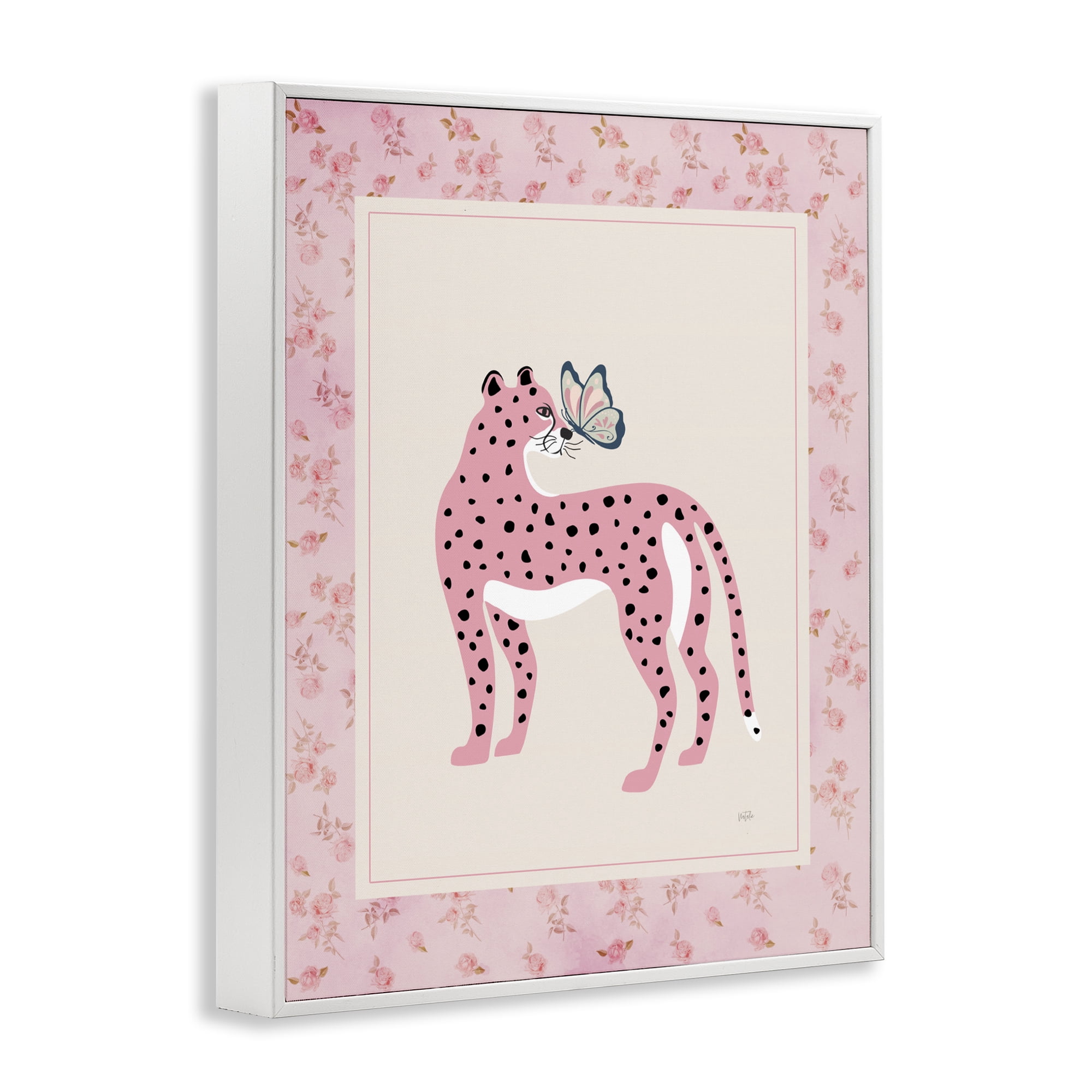 Stupell Industries Cheetah & Butterfly Friendship White Framed Giclee Art, design by Natalie Carpentieri
